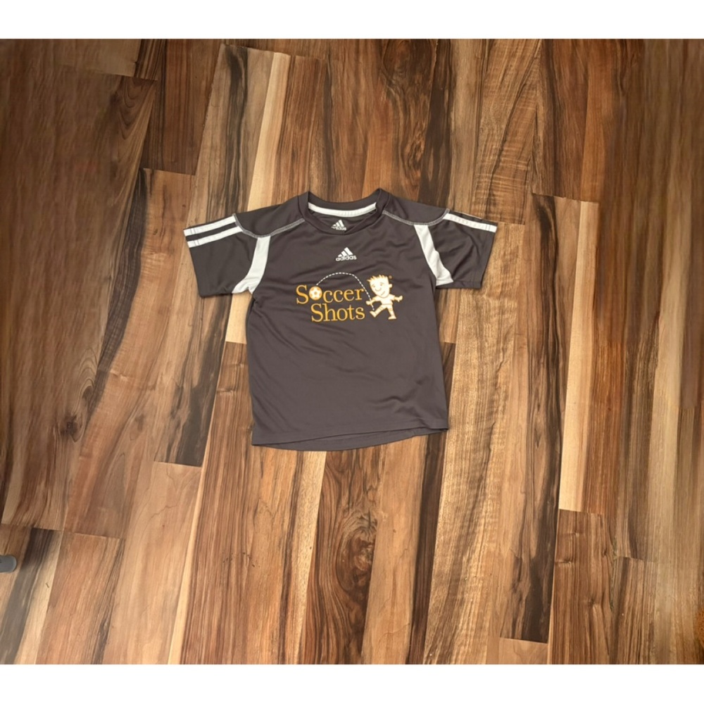 Adidas Kids' T-Shirt with Soccer Shots Logo - Dark Gray and White